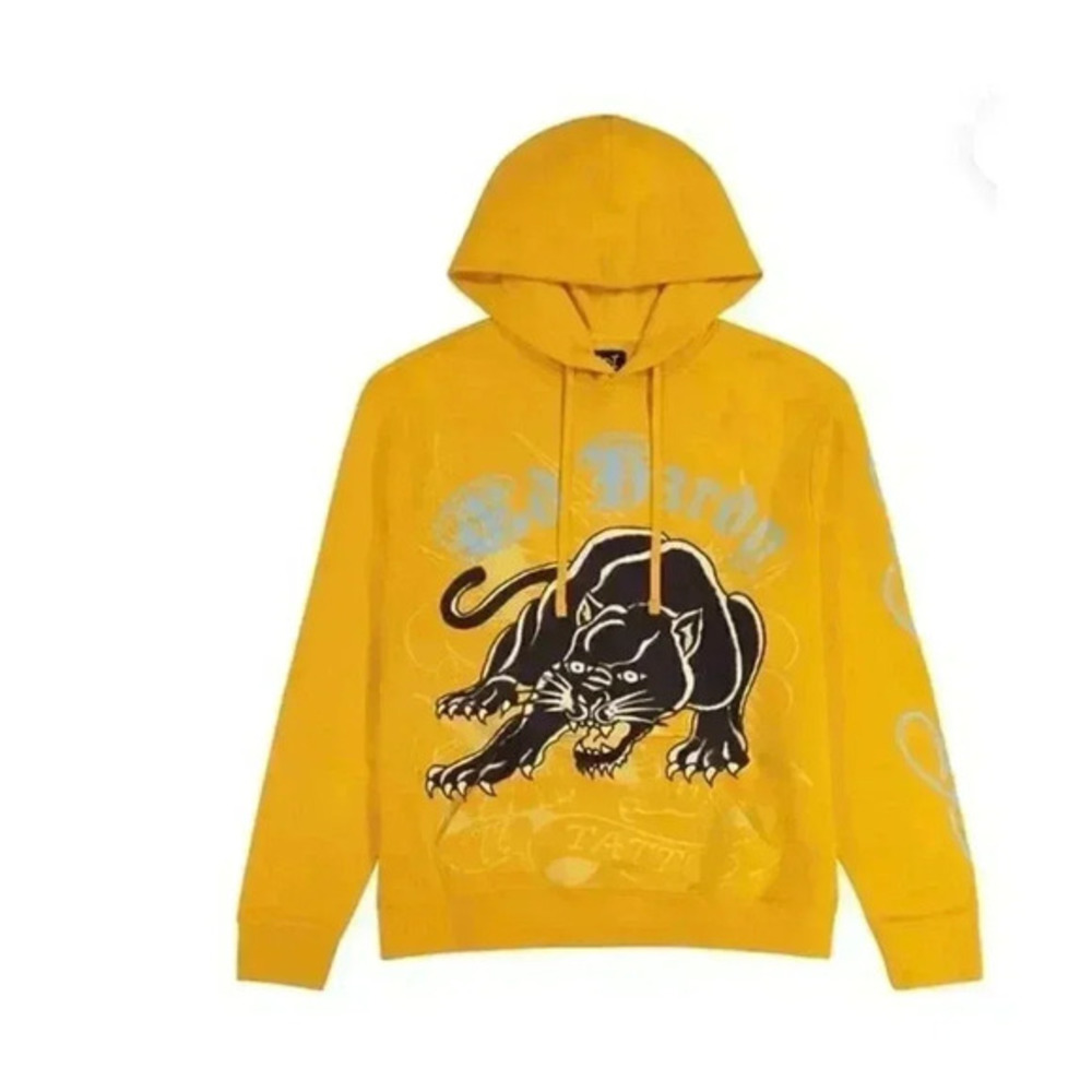 NEW Ed Hardy Crouching Panther Pullover Logo Long sleeve‎ Hoodie Mens Sz L NWT
